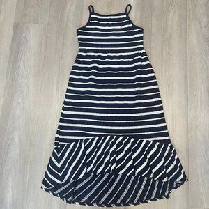 Girls Nautica Blue and White Striped Party Dress Size 12 Hi Lo Sleeveless